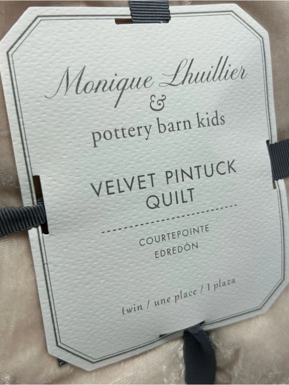 Monique Lhuillier Pottery Barn Velvet Pintuck Quilt Blush Pink Twin Bedding NWT